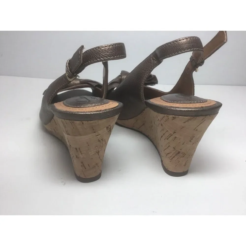Clarks Artisan Slingback Wedge Shoes‎ Size 7.5 Women Brown Metallic Open Toe